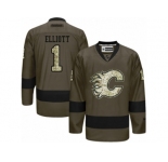 Men's Reebok Calgary Flames #1 Brian Elliott Authentic Green Salute to Service NHL Jersey