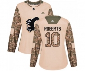 Women Calgary Flames #10 Gary Roberts Authentic Camo Veterans Day Practice Hockey Jersey