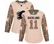 Women Calgary Flames #11 Mikael Backlund Authentic Camo Veterans Day Practice Hockey Jersey