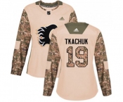 Women Calgary Flames #19 Matthew Tkachuk Authentic Camo Veterans Day Practice Hockey Jersey