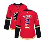 Women Calgary Flames #2 Al MacInnis Authentic Red USA Flag Fashion Hockey Jersey