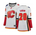 Women Calgary Flames #20 Curtis Lazar Authentic White Away Fanatics Branded Breakaway Hockey Jersey