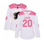 Women Calgary Flames #20 Curtis Lazar Authentic White Pink Fashion Hockey Jersey