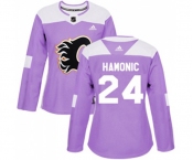 Women Calgary Flames #24 Travis Hamonic Authentic Purple Fights Cancer Practice Hockey Jersey
