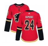 Women Calgary Flames #24 Travis Hamonic Authentic Red Home Hockey Jersey
