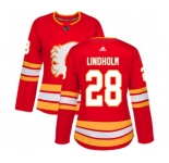 Women Calgary Flames #28 Elias Lindholm Authentic Red Alternate Hockey Jersey
