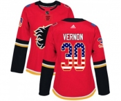 Women Calgary Flames #30 Mike Vernon Authentic Red USA Flag Fashion Hockey Jersey