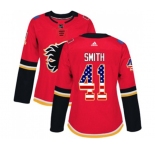 Women Calgary Flames #41 Mike Smith Authentic Red USA Flag Fashion Hockey Jersey