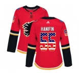 Women Calgary Flames #55 Noah Hanifin Authentic Red USA Flag Fashion Hockey Jersey