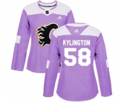 Women Calgary Flames #58 Oliver Kylington Authentic Purple Fights Cancer Practice Hockey Jersey