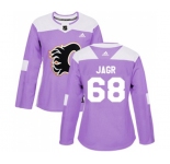 Women Calgary Flames #68 Jaromir Jagr Authentic Purple Fights Cancer Practice Hockey Jersey