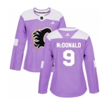 Women Calgary Flames #9 Lanny McDonald Authentic Purple Fights Cancer Practice Hockey Jersey