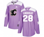 Youth Calgary Flames #28 Elias Lindholm Authentic Purple Fights Cancer Practice Hockey Jersey