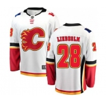 Youth Calgary Flames #28 Elias Lindholm Authentic White Away Fanatics Branded Breakaway Hockey Jersey