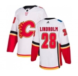 Youth Calgary Flames #28 Elias Lindholm Authentic White Away Hockey Jersey