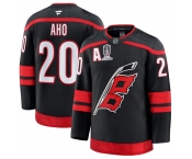 Men's Carolina Hurricanes #20 Sebastian Aho Black 2026 Stanley Cup Champions And A Patch Home Stitched Hockey Jersey