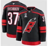 Men's Carolina Hurricanes #37 Andrei Svechnikov Black 2026 Stanley Cup Champions Home Stitched Jersey