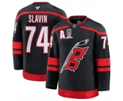 Men's Carolina Hurricanes #74 Jaccob Slavin Black 2026 Stanley Cup Champions And A Patch Home Stitched Hockey Jersey