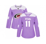 Women Adidas Carolina Hurricanes #11 Jordan Staal Purple Authentic Fights Cancer Stitched NHL Jersey