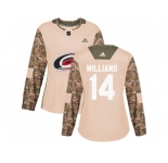 Women Adidas Carolina Hurricanes #14 Justin Williams Camo Authentic 2017 Veterans Day Stitched NHL Jersey