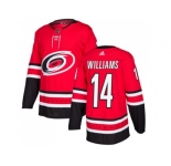 Youth Adidas Carolina Hurricanes #14 Justin Williams Red Home Authentic Stitched NHL Jersey
