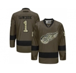 Detroit Red Wings #1 Terry Sawchuk Green Salute to Service Stitched NHL Jersey