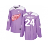 Men Adidas Detroit Red Wings #24 Chris Chelios Purple Authentic Fights Cancer Stitched NHL Jersey