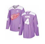 Men Adidas Detroit Red Wings #4 Gordie Howe Purple Authentic Fights Cancer Stitched NHL Jersey