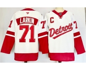 Men's Detroit Red Wings #71 Dylan Larkin White Red 2024-25 With C Patch Stitched Jersey