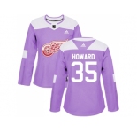 Women Adidas Detroit Red Wings #35 Jimmy Howard Purple Authentic Fights Cancer Stitched NHL Jersey