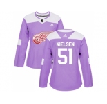 Women Adidas Detroit Red Wings #51 Frans Nielsen Purple Authentic Fights Cancer Stitched NHL Jersey