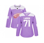 Women Adidas Detroit Red Wings #71 Dylan Larkin Purple Authentic Fights Cancer Stitched NHL Jersey