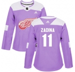 Women's Detroit Red Wings #11 Filip Zadina Authentic Adidas Purple Fights Cancer Practice Jersey