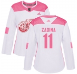 Women's Detroit Red Wings #11 Filip Zadina Authentic Adidas White Pink Fashion Jersey