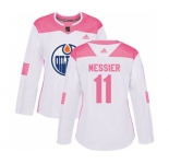 Women Adidas Edmonton Oilers #11 Mark Messier Authentic White Pink Fashion NHL Jersey