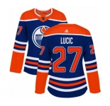 Women Adidas Edmonton Oilers #27 Milan Lucic Authentic Royal Blue Alternate NHL Jersey