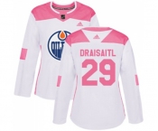 Women Adidas Edmonton Oilers #29 Leon Draisaitl Authentic White Pink Fashion NHL Jersey