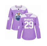 Women Adidas Edmonton Oilers #29 Leon Draisaitl Purple Authentic Fights Cancer Stitched NHL Jersey