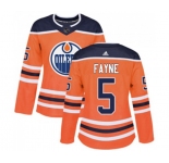 Women Adidas Edmonton Oilers #5 Mark Fayne Authentic Orange Home NHL Jersey
