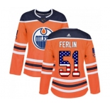 Women Adidas Edmonton Oilers #51 Brian Ferlin Authentic Orange USA Flag Fashion NHL Jersey