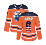 Women Adidas Edmonton Oilers #6 Adam Larsson Authentic Orange USA Flag Fashion NHL Jersey