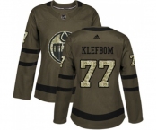 Women Adidas Edmonton Oilers #77 Oscar Klefbom Authentic Green Salute to Service NHL Jersey