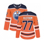 Women Adidas Edmonton Oilers #77 Oscar Klefbom Authentic Orange Home NHL Jersey