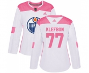 Women Adidas Edmonton Oilers #77 Oscar Klefbom Authentic White Pink Fashion NHL Jersey