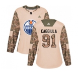 Women Adidas Edmonton Oilers #91 Drake Caggiula Authentic Camo Veterans Day Practice NHL Jersey