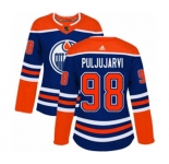 Women Adidas Edmonton Oilers #98 Jesse Puljujarvi Authentic Royal Blue Alternate NHL Jersey