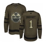 Youth Adidas Edmonton Oilers #1 Laurent Brossoit Authentic Green Salute to Service NHL Jersey