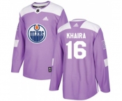 Youth Adidas Edmonton Oilers #16 Jujhar Khaira Authentic Purple Fights Cancer Practice NHL Jersey