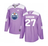 Youth Adidas Edmonton Oilers #27 Boyd Gordon Authentic Purple Fights Cancer Practice NHL Jersey