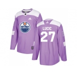 Youth Adidas Edmonton Oilers #27 Milan Lucic Purple Authentic Fights Cancer Stitched NHL Jersey